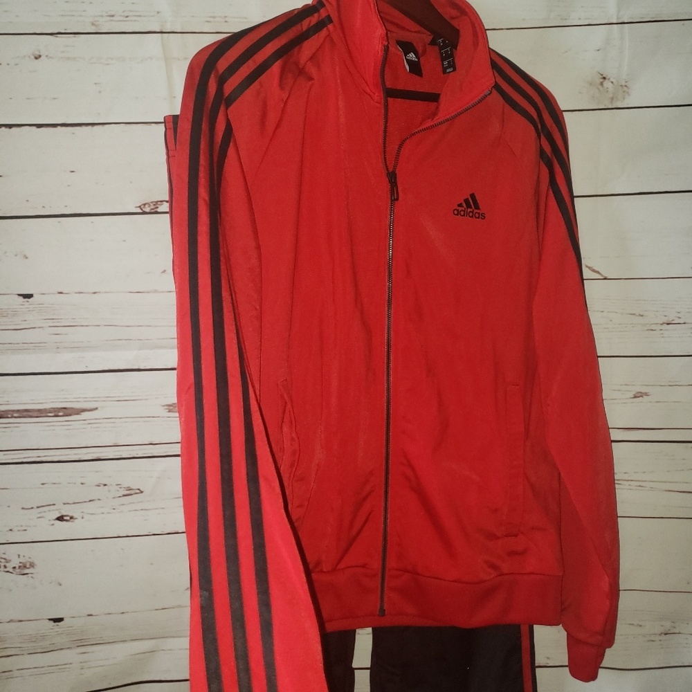 Red Adidas jump suit jacket zip up